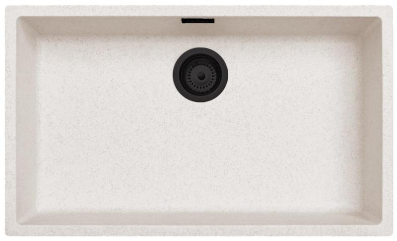 Bac à sable blanc grand 70x40 cm sous-plan, plan de travail et encastrement avec bouchon noir mat 1208970525