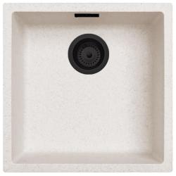 Évier en Sable Blanc Crème 40x40 cm pour Montage Sous-Plan, Sur-Plan et À Fleur avec Bouchon Noir Mat 1208970540