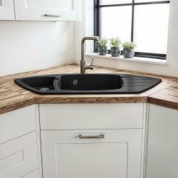 Dalle de granit noir Monte Graniteland en pierre bleue évier d'angle en surface 901x538mm avec bouchon en inox 1208970601