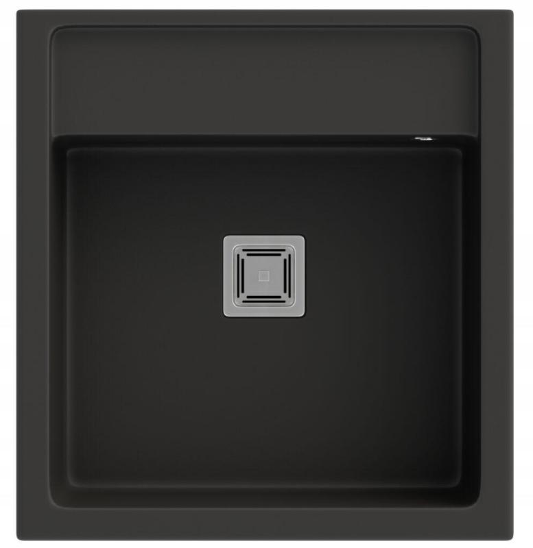 Graniteland Arno Évier en Granit Noir Intégré 582x620mm avec Bouchon Carré en Acier Inoxydable 1208970602