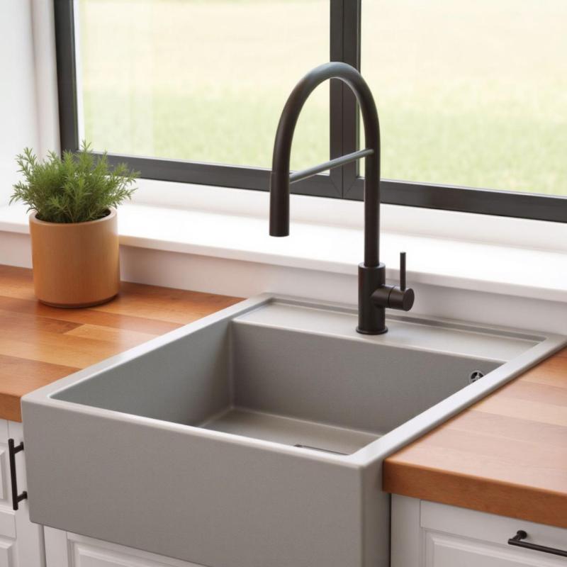 Graniteland Arno Évier en Granit Gris Encastré 582x620mm avec Bouchon Carré en Acier Inoxydable 1208970605