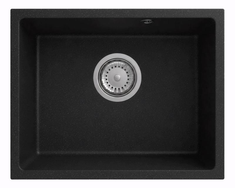 Graniteland Solo Granit noir ardoise pierre dure Évier sous plan 42x34 cm avec Bouchon en inox 1208970606