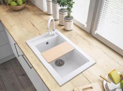 Graniteland Magra Granit Blanc Évier de montage 686 x 427 mm avec banc de trous de robinet et Plug en inox 1208970614