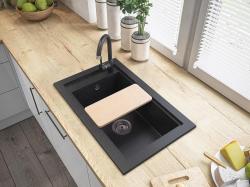 Graniteland Magra Granites noir arduin pierre dure Évier de surface 686x427 mm avec trou de robinet et bouchon en inox 1208970615