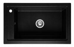 Graniteland Magra Granit Noir Évier de surface 686 x 427 mm avec banque de trous de robinet et bouchon en inox 1208970616
