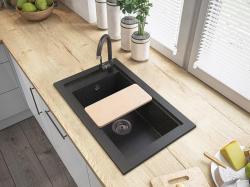 Graniteland Magra Granit Anthracite Or Évier de surface 686 x 427 mm avec trou de robinet et bouchon en inox 1208970623