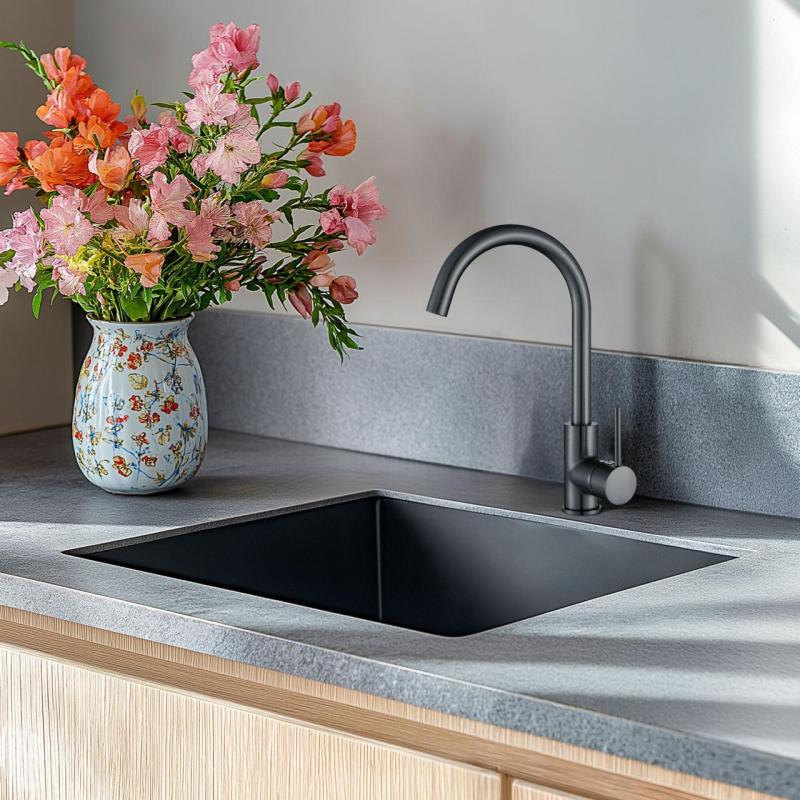 Robinet de cuisine Ausmann Arvia Gun metal PVD avec bec pivotant 1208970641