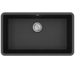 AquaGranite Modulo R19 grand évier en granit noir 76x43 cm sous plan et encastré avec bouchon en inox 1208970688