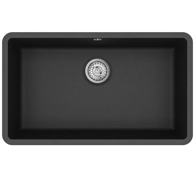 AquaGranite Modulo R19 grand évier en granit noir 76x43 cm sous plan et encastré avec bouchon en inox 1208970688
