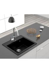 Dura Stretto Évier en Quartz Noir Monté 56x51 cm avec Bouchon en inox et Trou pour Robinet 1208970690