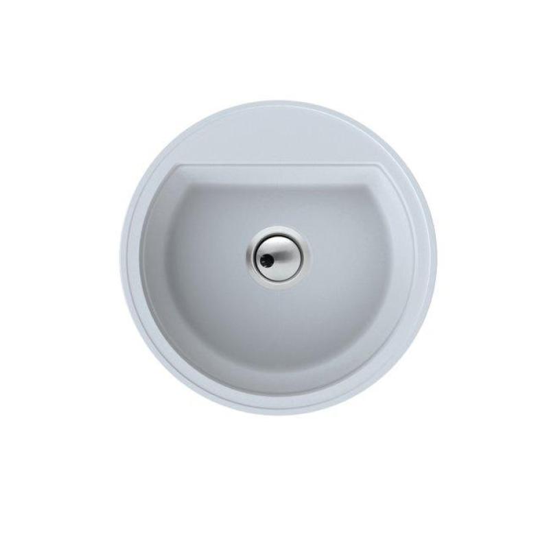 Cuve ronde en quartz blanc Dura Stretto à poser de 51 cm avec bonde en inox et 1 trou de robinet 1208970691.