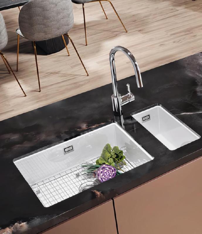 Ausmann Céramique Ember Évier en demi-encastré et à poser en céramique blanche 174 x 400 mm avec bonde en inox 1208970734