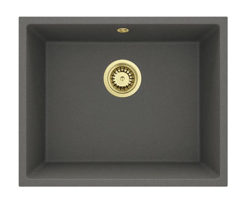 GraniteMy Universel Granit Gris, foncé Évier 50x40 cm Montage en surface, Sous-montage et Montage à fleur avec Bouchon Doré 1208970756