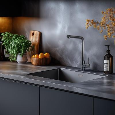 Pure.Sink Prestige Ensemble combiné évier en métal noir 50x40 cm avec robinet de cuisine en métal noir 1208970763