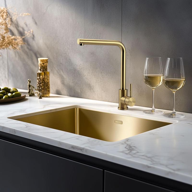 Pure.Sink Prestige Ensemble combiné Évier doré 50x40 cm avec Robinet de cuisine doré 1208970764