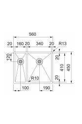 Franke Bolero Plus New R10 B2X 260-34-16 BR 1,5 Évier en inox une fois et demie Encastrement à fleur, sous-évier et sur-évier 56x45 cm 127.0733.338