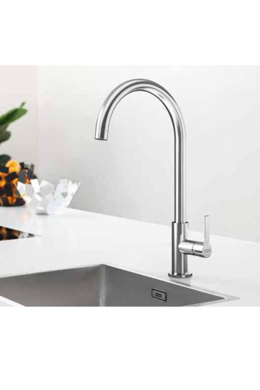 Franke Maris Slim J Robinet de cuisine pivotant à bec rond noir 115.0728.386