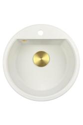 GraniteMy Bremen évier rond en granit 43 cm blanc à poser et à encastrer avec trou pour robinet et bouchon doré 1208971219