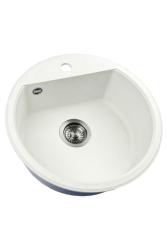 GraniteMy Bremen évier rond en granit 43 cm blanc encastrable et sous-meuble avec trou de robinet et bouchon en métal couleur canon de fusil 1208971220