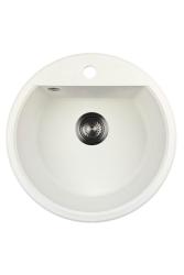 GraniteMy Bremen évier rond en granit 43 cm blanc encastrable et sous-meuble avec trou de robinet et bouchon en métal couleur canon de fusil 1208971220