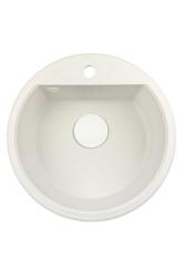GraniteMy Bremen évier rond en granit de 43 cm blanc à poser et sous plan avec trou pour robinet avec bouchon blanc 1208971221
