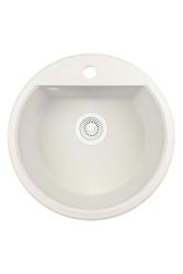 GraniteMy Bremen évier rond en granit de 43 cm blanc à poser et sous plan avec trou pour robinet avec bouchon blanc 1208971221