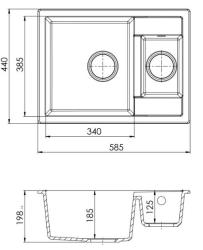 GraniteMy Smart extra peu profond 1,5 évier en granit blanc 58x44cm avec bouchon en métal gun1208971225