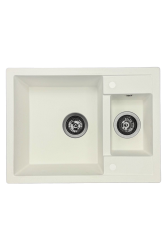 GraniteMy Smart extra peu profond 1,5 évier en granit blanc 58x44cm avec bouchon en métal gun1208971225