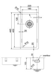 Pure.Sink Exclusivo petit évier en acier inoxydable 18x40 cm, rayon de 10mm, sous-comptoir, encastré et sur-comptoir PEX1840-02