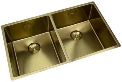 Pure.Sink Prestige Double Évier doré 70x40 cm 10mm rayon sous-montage, montage à fleur et montage en surface PPG343440-60