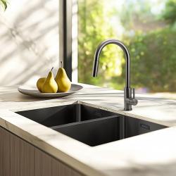 Pure.Sink Prestige Double Gun métal évier 70x40 cm rayon de 10mm sous-plan, plan de travail et montage en saillie PPG343440-61