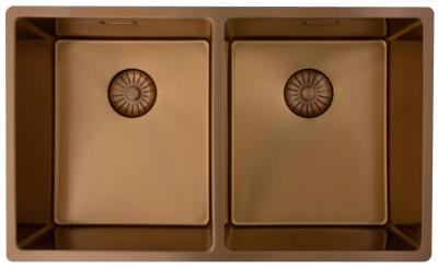 Pure.Sink Prestige Double Evier en cuivre 70x40cm rayon de 10mm encastré, à fleur et surélevé PPG343440-62