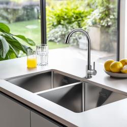 Pure.Sink Prestige Double évier en inox 82x40 cm rayon de 10mm sous-plan, encastré et sur plan PPG404040-02