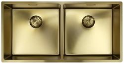 Pure.Sink Prestige Double Évier Doré 82x40 cm rayon de 10mm sous-structure, montage à fleur et montage en surface PPG404040-60