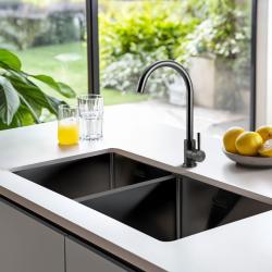 Pure.Sink Prestige Double évier en métal couleur canon de fusil 82x40 cm rayon de 10mm sous-comptoir, montage à fleur et sur-comptoir PPG404040-61
