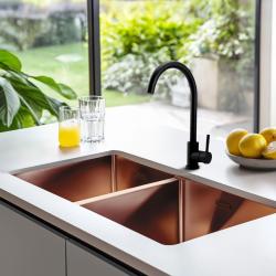 Pure.Sink Prestige Double Évier en cuivre 82x40 cm rayon de 10mm sous plan, à fleur et à poser PPG404040-62