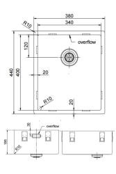 Pure.Sink Exclusivo évier en acier inoxydable 34x40 cm avec rayon de 10mm pour montage sous plan, à fleur et sur plan PEX3440-02