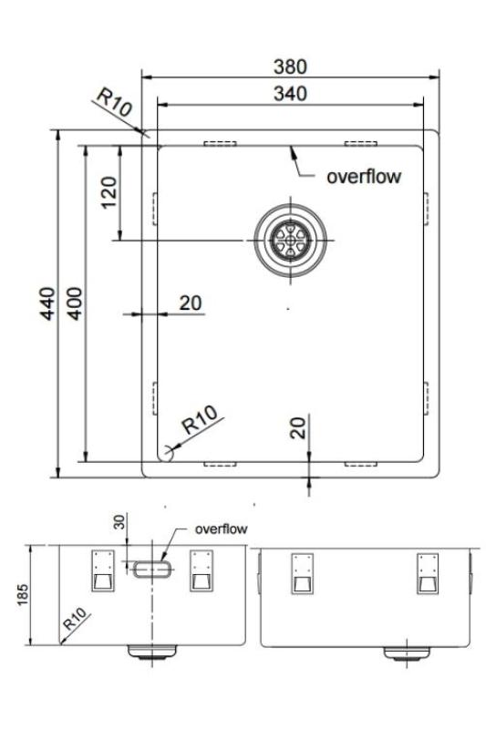 Pure.Sink Exclusivo Gun métal évier 34x40 cm 10mm rayon sous-montage, montage à fleur et montage en surface PEX3440-61