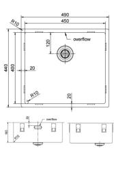 Pure.Sink Exclusivo Évier en acier inoxydable 45x40 cm rayon de 10mm sous plan, à fleur et en saillie PEX4540-02