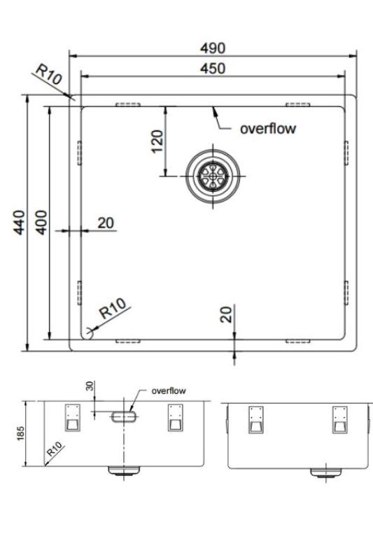 Pure.Sink Exclusivo Évier en cuivre 45x40 cm 10mm rayon sous-plan, à fleur et surélévation PEX4540-62