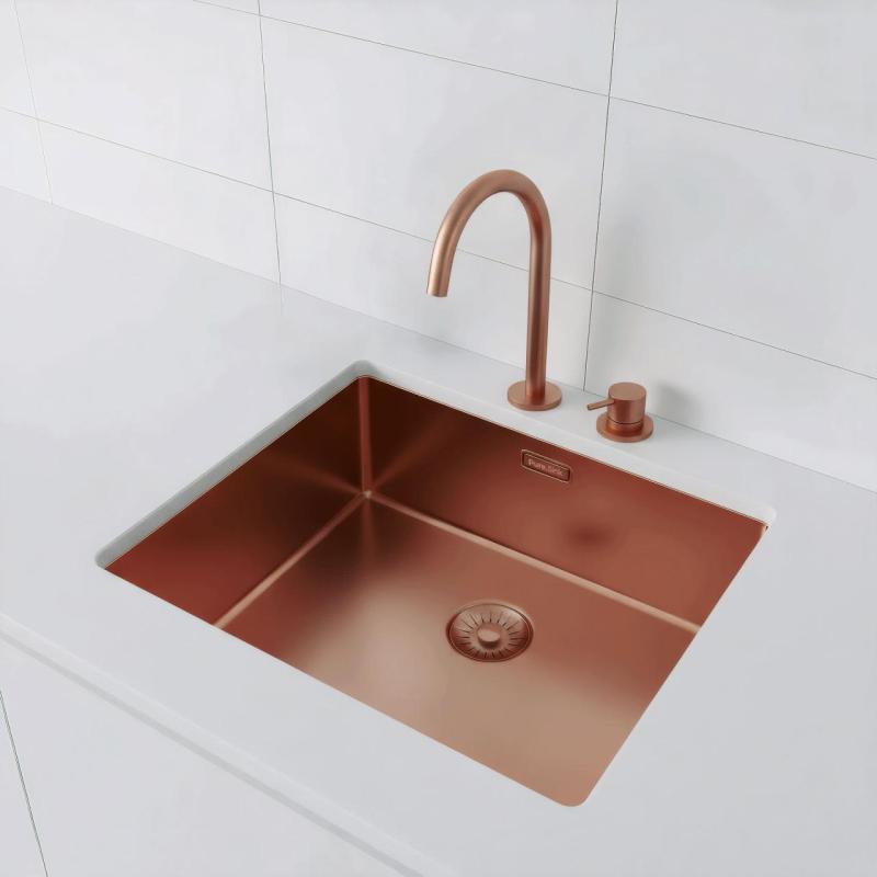 Pure.Sink Exclusivo Évier en cuivre 50x40 cm rayon 10mm sous-plan, à fleur et sur plan PEX5040-62