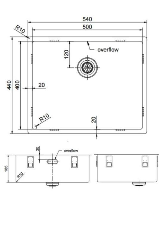 Pure.Sink Exclusivo Évier en cuivre 50x40 cm rayon 10mm sous-plan, à fleur et sur plan PEX5040-62