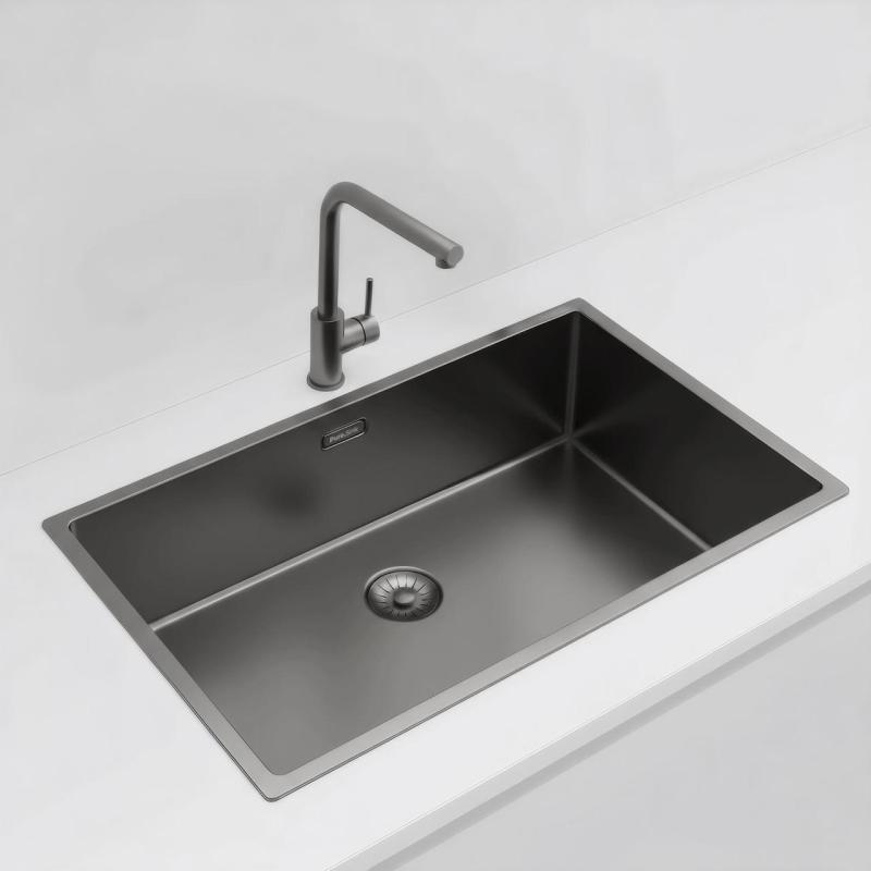 Pure.Sink Exclusivo grand évier en métal Gun 70x40 cm rayon de 10mm sous-comptoir, encastré et surélevé PEX7040-61