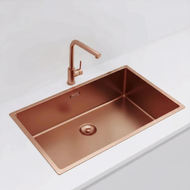 Pure.Sink Exclusivo grand évier en cuivre 70x40 cm rayon de 10mm sous-plan, à fleur et à poser PEX7040-62