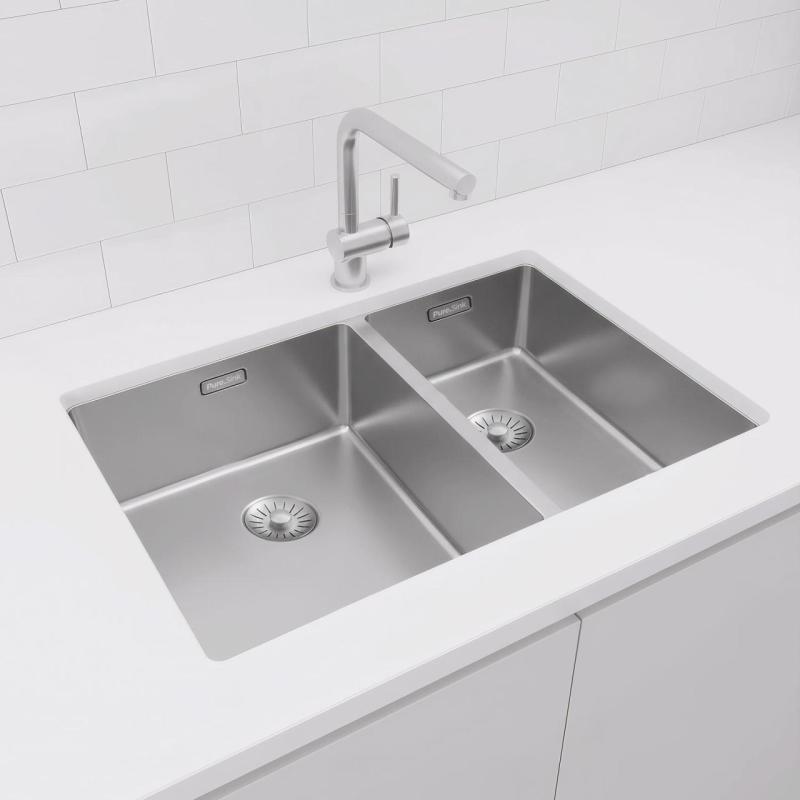 Pure.Sink Exclusivo RVS 1,5 évier une fois et demie 34+18 cm rayon de 10mm PEX341840-02