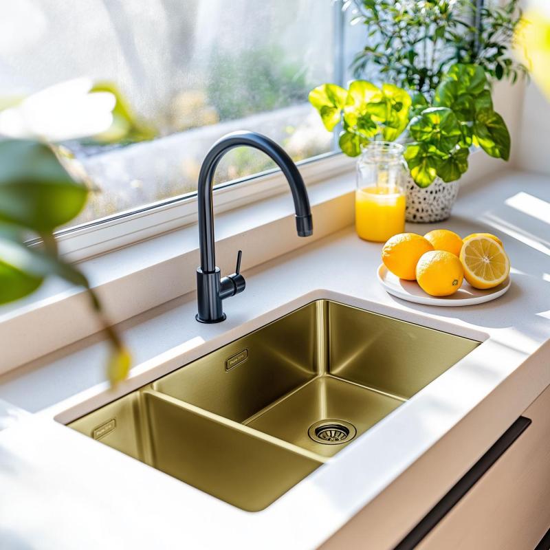Pure.Sink Exclusivo Doré 1,5 bac à demi 18+34 cm rayon de 10mm PEX183440-60