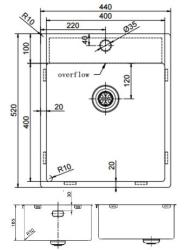 Pure.Sink Exclusivo évier en acier inoxydable 44x52 cm Tapwing avec trou pour robinet, rayon 10mm PEX4040T-02