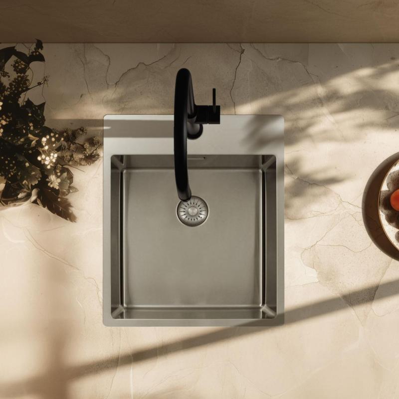 Pure.Sink Exclusivo évier en inox 44x52 cm Tapwing avec trou pour robinet, rayon 10mm PEX4040T-02