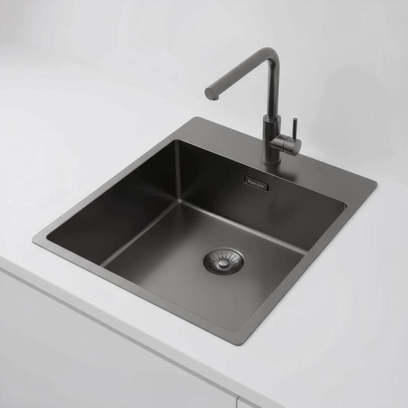 Pure.Sink Exclusivo Gun Metal évier 44x52 cm Tapwing avec trou de robinet 10mm rayon PEX4040T-61