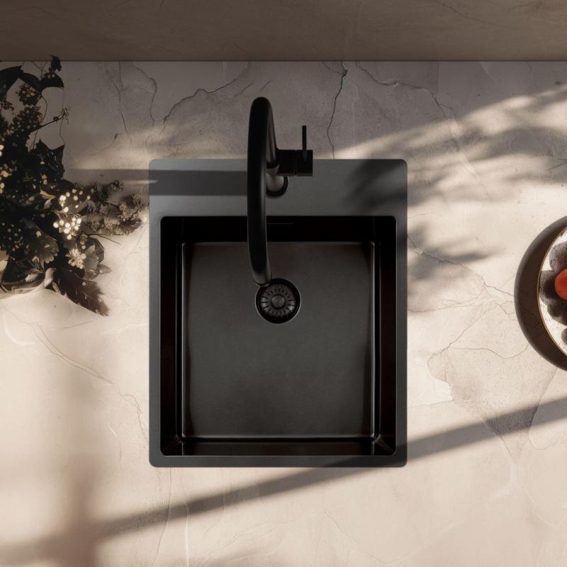 Pure.Sink Exclusivo Gun Metal évier 44x52 cm Tapwing avec trou de robinet 10mm rayon PEX4040T-61